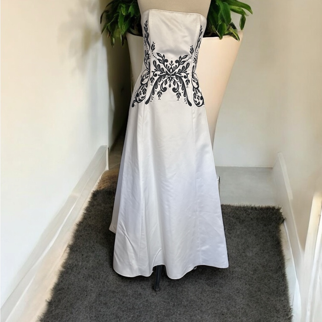 Vintage Nwt Jessica Mcclintock Elegant White And Black Strapless Dress